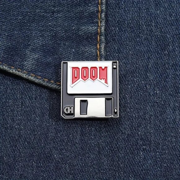 TheEdgeOfNik Jewelry - RETRO GAMING VINTAGE DOOM FLOPPY DISC OIL DRIPPED ENAMEL PIN  NWT